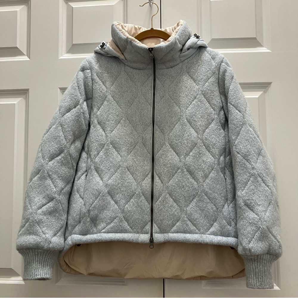 NWT Tonet Knit Quilted Jacket Blue Italian Merino Alpaca Cashmere  IT 42 US 8